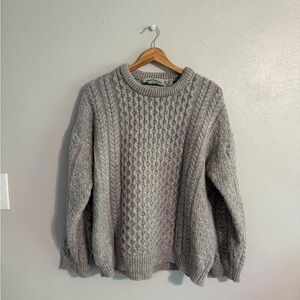 Aran Crafts Women’s 100% Merino Wool  Gray Cable Knit Sweater